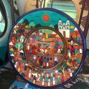 Mexican Painted Plate 10” Plate Dish  Art Hanging Wall Art